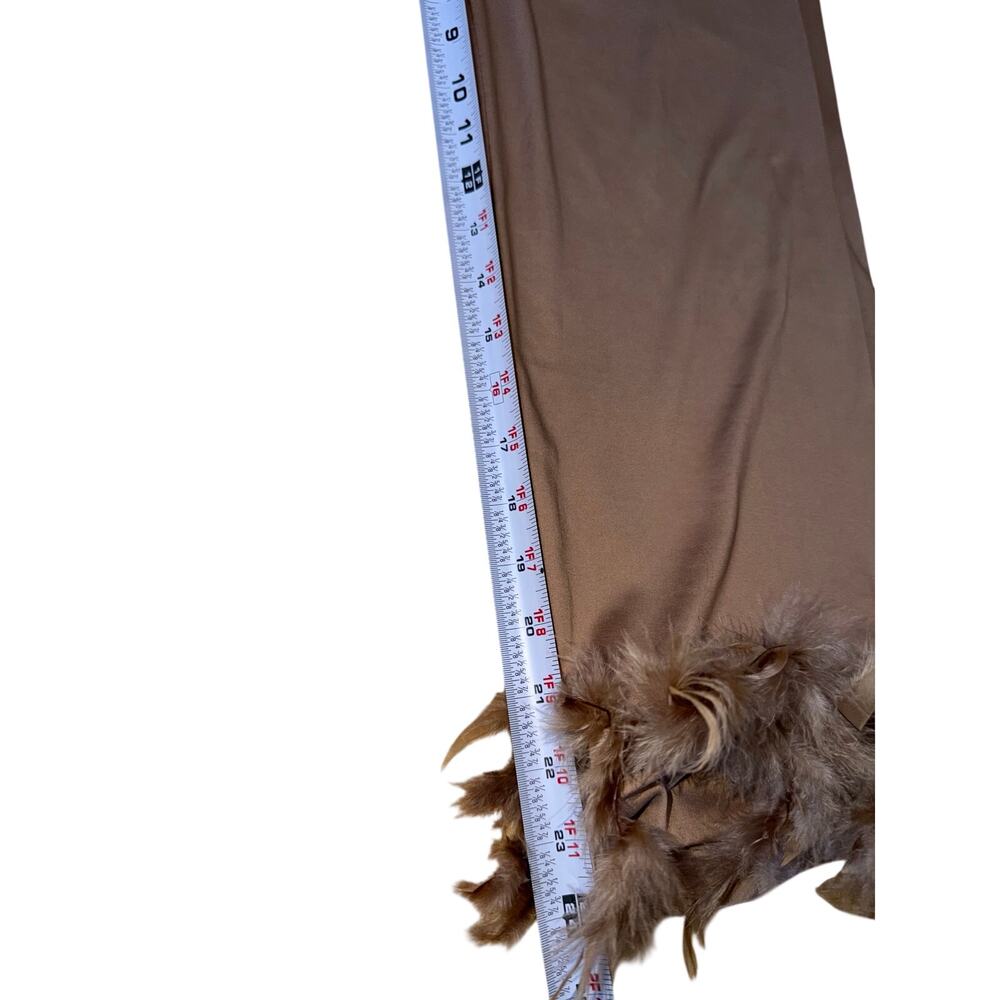 Feather Trim Wide Leg Lounge Pants Brown Taupe Elastic Waist Soft Stretch Size M - Picture 6 of 9
